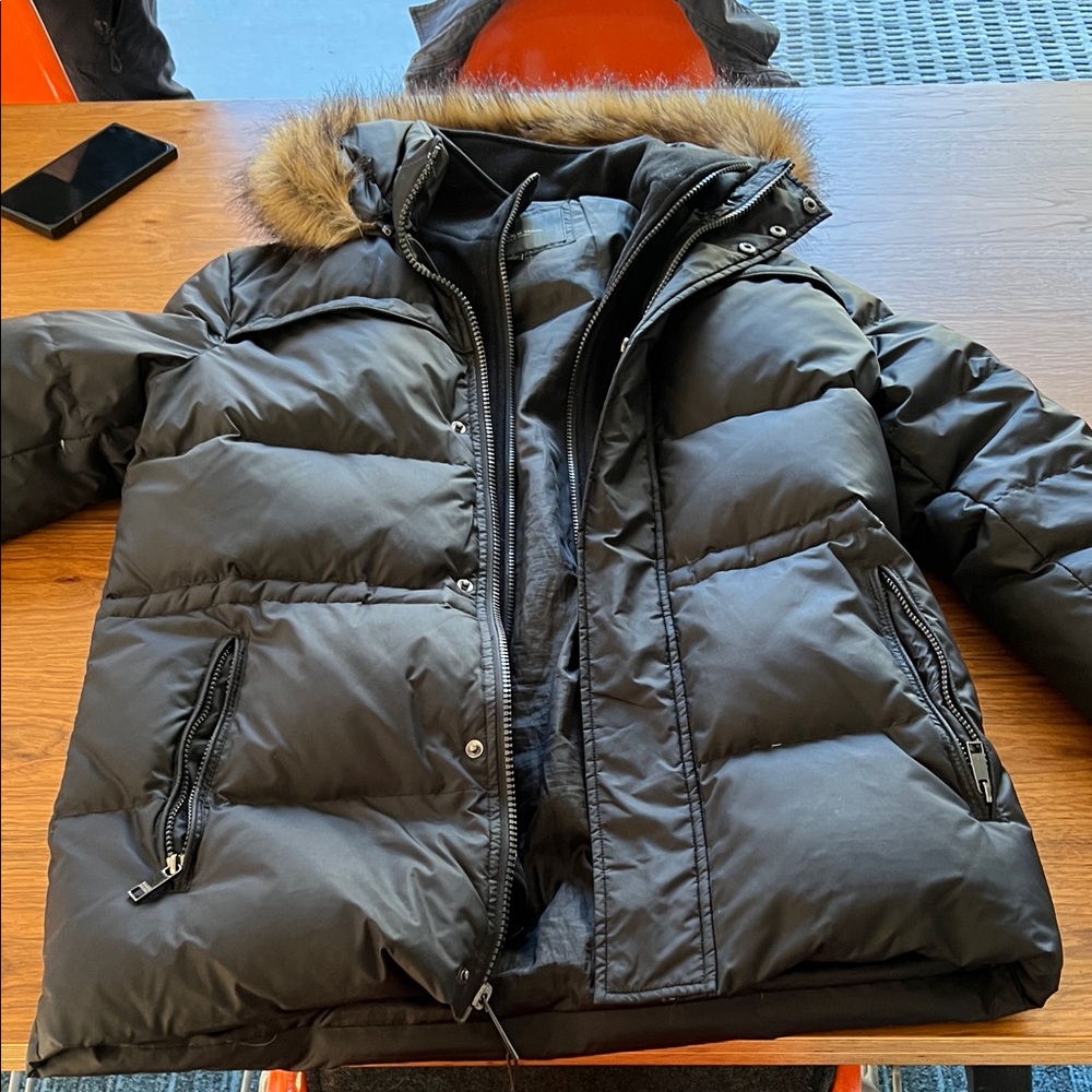Andrew Marc Goose Down Puffer Jacket with Faux Fur Trim